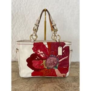 Coach embellished gallery North south White red LEather SHoulder BAg tote 9244